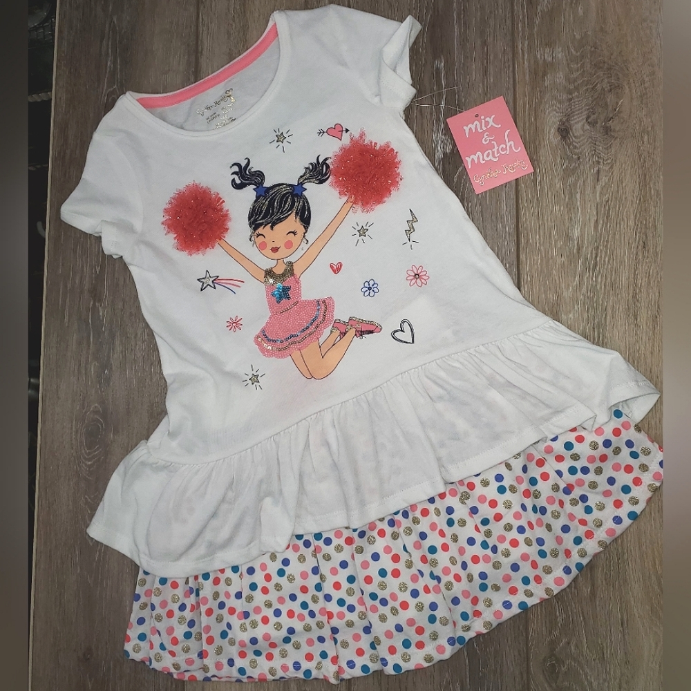 Cynthia Rowley polka dot skort & cheerleader graphic ruffle tee Sz 5/6
